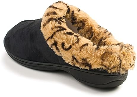BEVERLY ROCK Woman's New Suade, Leopard Fur Lined Clogs, in 3 Pretty Colors Plus A Free "SHOP USA" Brand Eye Mask (XXL / 10.5, Black)