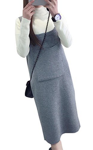 Notting hill 秋冬 大人 レディース ジャンパースカート ニット ポケット ワンピース カジュアル シンプル ストリート かわいい デイリー スタイル ストレート 4カラー フリーサイズ SSK-0121