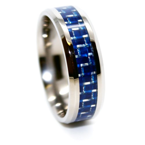 Blue Chip Unlimited - Unique 8mm Lightweight Titanium & Blue Carbon Fiber Inlay Ring Wedding Band Designer Fashion Engagement Ring Size (9.5) Blue Chip Unlimited - Unique 8mm Lightweight Titanium & Blue Carbon Fiber Inlay Ring Wedding Band Designer Fashion Engagement Ring Size (9.5)