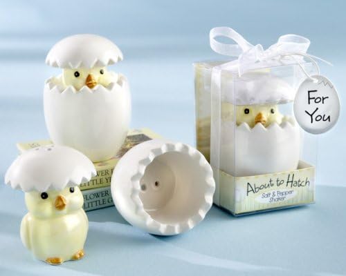 Salt and Pepper About to Hatch Ceramic Baby Chick Shakers (24 per order) Baby Favors