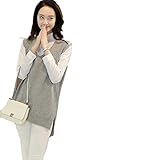 (リアンジュ・アイ)Liange・ai レディース マタニティ シャツ チョッキ 毛糸 ニット ベスト産前 産後 あったか 保温 秋 冬 3色 ライトコーヒー色 フリーサイズ オリジナルミニポーチ付き