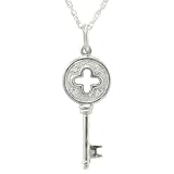 Sterling Silver Diamond-Accent Cut-Out Clover Key Pendant, 18