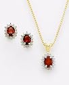 18k Gold Over Sterling Silver Garnet & Diamond Set