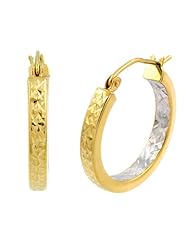 14k Two Tone Gold In and Out Diamond-Cut 3mm Flat Hoop Earrings