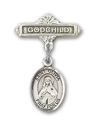 Sterling Silver Baby Badge with St. Olivia Charm and Godchild Badge Pin