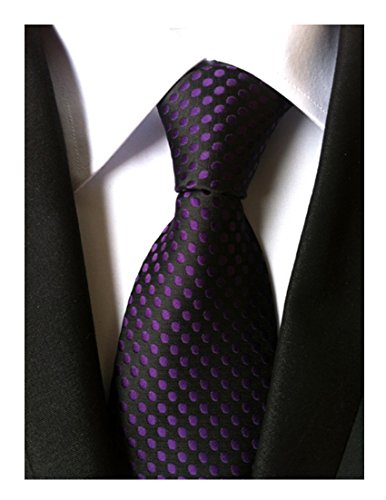 MENDENG Classic Polka Dot Black Red Blue Jacquard Woven Silk Men's Tie Necktie