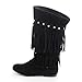 Refresh JOLIN-06 Women's Fringe Studded Flat Heel Zipper Under Knee High Boots
