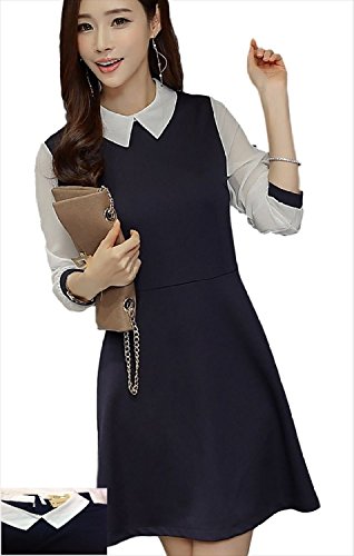 (フムフム) fumu fumu 2016 夏 レディース フォーマル かわいい 紺 白 ワンピース 長袖 ( 切替え スリーブ ) シースルー 袖 ネイビー 人気 S M L XL XXL