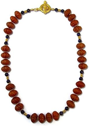 Carved Carnelian Longevity Long Life Necklace and Drop Earrings 1.50" Museum Jewelry With History Card