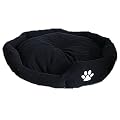 Black Plush Pet / Dog bed with White Paw Motif - Large