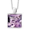 925 Sterling Silver High-Polish Finish Classic Square Amethyst Pendant