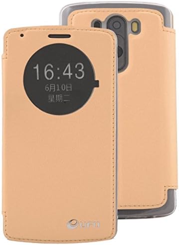 Round Gold Smart Sleep/wake up S View Pu Leather Cover Case for Lg G3 Flip Smart View Cover Quick Circle View Fit for Lg G3 G3round-gold