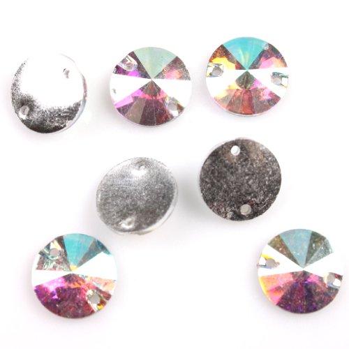 AB Round Faceted Sew-on Flatback Buttons ,Embellishment , Applique 100