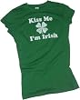 "Kiss Me I'm Irish" -- St. Patricks Day Distressed Print Crop Sleeve Fitted Juniors T-Shirt