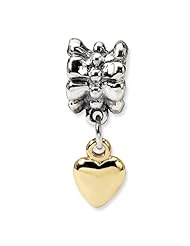 Sterling Silver & 14k s Heart Dangle Bead by Reflection Beads, Best Quality Free Gift Box Satisfaction Guaranteed