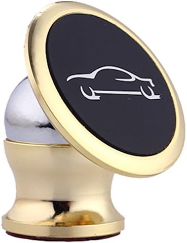 Solid Metal Cell phone holder bracket for car dashboard, desktop, or home with magnetic mount that swivels 360 degrees (Gold)