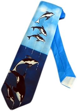 Italian Mens Killer Whales Necktie - Blue - One Size Neck Tie