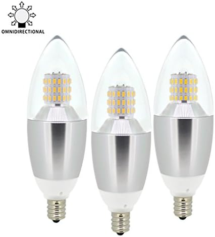 TGM 7W B35 E12 Daylight White 6000K LED Candle Bulb, 60W-65W Incandescent Bulb Equivalent,360 degree Omni-directional LED Candelabra Light Bulbs,3 Layers Torpedo Shape,Blunt Tip Silver Alumium lamp body(3 Pack)