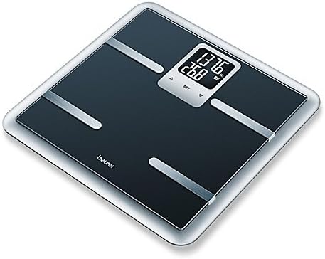 Beurer Glass Body Analysis Bathroom Scale with Large 2-Line LCD Display in Black, BG40