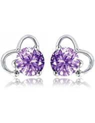 Merdia Lovely 925 Sterling Silver Stud w/ Purple Zircon Earrings - Sweet Heart