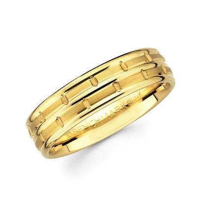 Solid 14k Yellow Gold Womens Mens Hammered Satin Wedding Ring Band 6MM Size 11