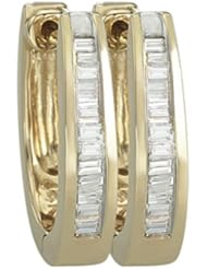 14K Yellow Gold 0.24ct Simply Single Row Baguette Diamond Huggie Earrings