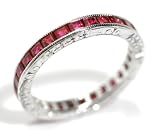 Square Shape Ruby Channel Set Full Circle in Filigree Platinum Hand Engraved Wedding Band or Stacking Ring, Ring Size 6.5 (T.w 3.16)