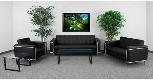 HERCULES Reception Set in Black Tufted Seat &amp; Back, Accent Stainless Steel Frame