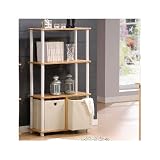 Furinno nw889be 4-tier shelf storage shelves cabinet bookcase bookshelf bookshelves with bins, beech finish (736211694317)