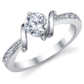 0.50 Carat Round Brilliant CZ Cubic Zirconia Ring Sterling Silver 925 Wedding Engagement Jewelry Size 5: Jewelry