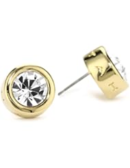 T Tahari Gold and Clear Crystal Signature Stud Earrings