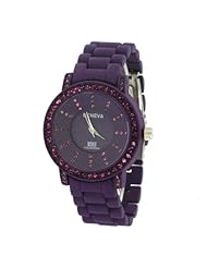 Geneva Womens Fashion Pearl Finish Watch in Purple with Rhinestones