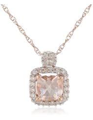 10K Rose Gold Morganite and Diamond Pendant Necklace (.1 Cttw, G-H Color, I1-I2 Clarity), 17"