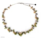 Pearl and Green Peridot Strand Necklace, 'Tropical Elite'