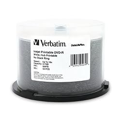 Verbatim 95079 4.7 GB up to 16x DataLifePlusWhite Inkjet PrintableHub Printable Recordable Disc DVD-R (50-Disc Spindle)