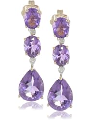 10k Yellow Gold Amethyst and Diamond-Accented Dangle Earrings