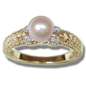 Discount .04 ct 5mm Pink Pearl Antique Style Yellow Gold Ladies Ring