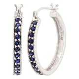 10k White Gold Lab-Created Sapphire Hoop Earrings