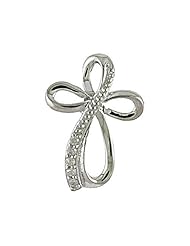 14K White Gold Diamond Cross Fashion Pendant with 18" Chain