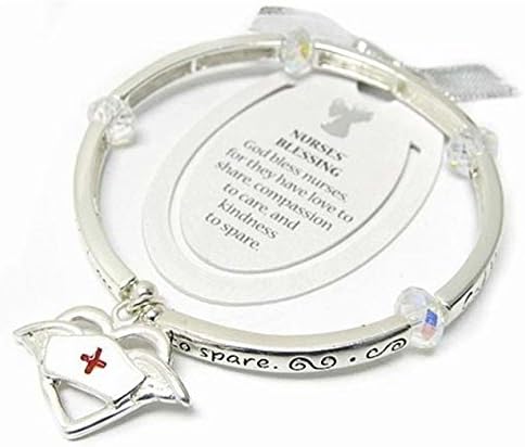 Nurse Blessing Bracelet BX Stretch Bangle Cap Bookmark Silver Tone