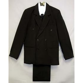 Boy's Double-breasted Dress Suit 5-pc with Shirt, Vest, Tie in Black or Navy Boys Sizes 4 to Teens 20