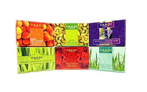 Exotic Flavors - Luxurious Soaps - Handmade Herbal Soap (Aromatherapy) with 100% Pure Essential Oils - ALL Natural - Prevents Premature Aging - Each 2.65 Ounces - Pack of 6 (16 Ounces) - Vaadi Herbals