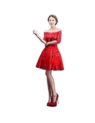 Cocktail Knee Length Short Sequined Lace-Up Tulle Off the Shoulder Elbow Length Sleeves Bateau Neck Evening Dress/Homecoming Dress/Wedding Party Dress 