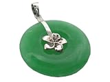 Green Jade Silver Plumeria Disc, 925 Sterling Silver