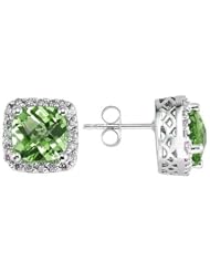 Peridot and Diamond Earrings in 14K White Gold