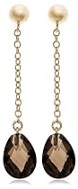 14k Yellow Gold Smoky Quartz Briolette Dangle Earrings
