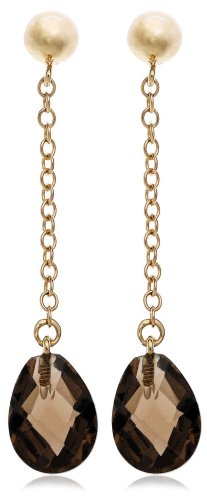 14k Yellow Gold Smoky Quartz Briolette Dangle Earrings