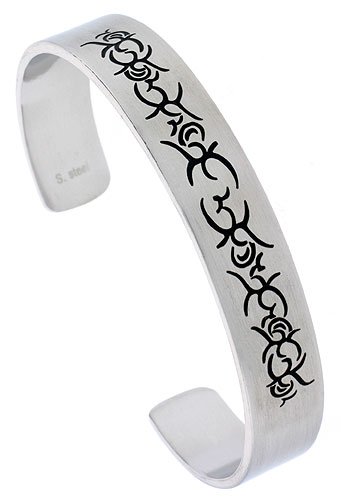 Surgical Steel Cuff Bangle Bracelet with Tribal Design