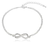 Silver Infinity Adjustable Charm Anklet with Stones thumbnail