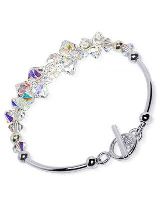 Austrian Clear AB Swarovski Crystal Sterling Silver 7.5" Bracelet With Toggle Clasp